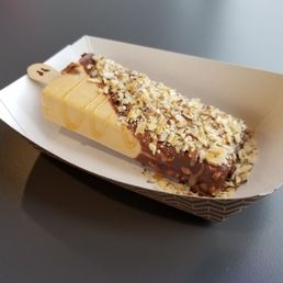 Dulce de leche with hazelnut dip, almonds, and caramel drizzle. Mmmmmm....
