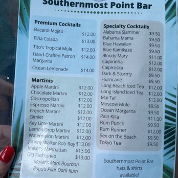 Southernmost Point Bar - Menu - Bars Near Me - Key West, Florida Southernmost Point Bar - Menu - Bars Near Me - Key West, Florida