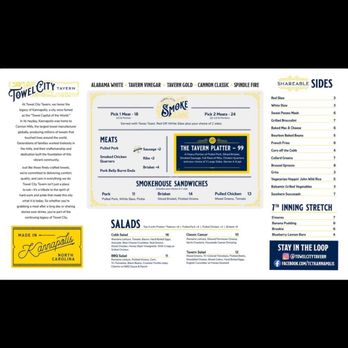 Towel City Tavern - New menu July 2025 - Barbeque Near Me - Kannapolis, North Carolina
