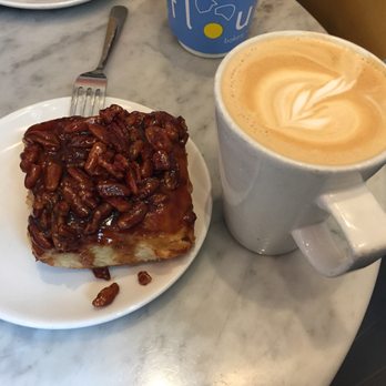 Flour Bakery + Cafe - Sticky Bun ($4) and Latte (small, $3.25) - Bakeries Near Me - Boston, Massachusetts