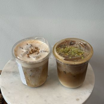 Deir Cafe - Banana Spice Latte and strawberry Dubai latte - Coffee & Tea Near Me - Nashville, Tennessee