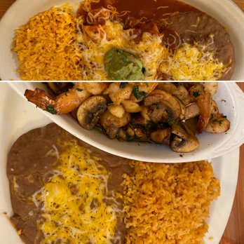 Agave Azul - Garlic mushroom shrimp with beans and rice, and Shrimp enchiladas. - Mexican Near Me - Gresham, Oregon