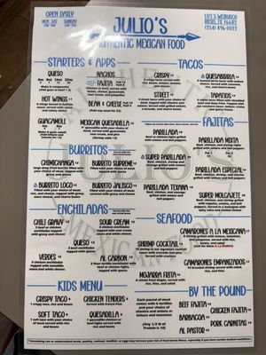 Menu photo 1 Julio’s Mexican Restaurant  Riesel, TX