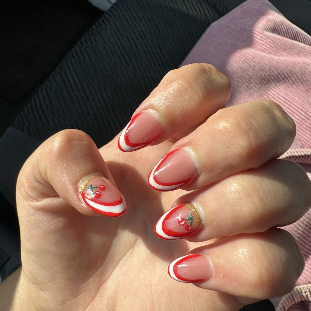 Nail Behavior - Full set of acrylics with cherry designs on 2 fingers each hand - Nail Technicians Near Me - Augusta, Georgia Nail Behavior - Full set of acrylics with cherry designs on 2 fingers each hand - Nail Technicians Near Me - Augusta, Georgia