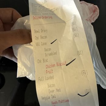 The Hive Eatery - Chicken biscuit with fruit cup, clearly on the bag but clearly not in it.... - Breakfast & Brunch Near Me - Edmond, Oklahoma