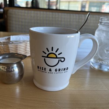 Rise & Grind - How cute is this coffee mug? Love that I could get milk instead of cream. And a glass of ice water without even asking. - Coffee & Tea Near Me - Patchogue, New York Rise & Grind - How cute is this coffee mug? Love that I could get milk instead of cream. And a glass of ice water without even asking. - Coffee & Tea Near Me - Patchogue, New York