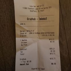 Loco Bar and Grill - Amount Charged.