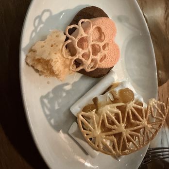 Allora - 6th course: dessert-  cookie with strawberry (skip this) and Torta Alle Albicorcche with apricot, honey and Italian meringue - yummy! - Wine Bars Near Me - Sacramento, California