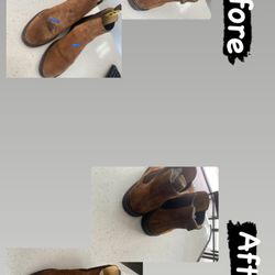 Woodley Cleaners - Suede Shoes before our special cleaning & after