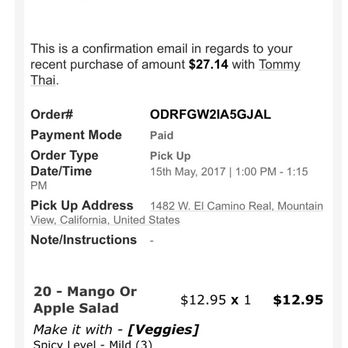 Tommy Thai - Specifically said, "Please use Mango" and ended up with an apple salad instead! - Cambodian Near Me - Mountain View, California Tommy Thai - Specifically said, "Please use Mango" and ended up with an apple salad instead! - Cambodian Near Me - Mountain View, California