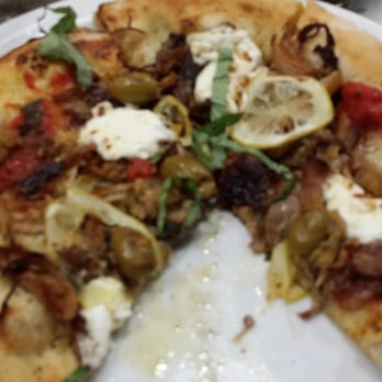 Industrial Eats - Wild boar sausage pizza goat cheese olives and the surprise of lemon. Yum. - Pizza Near Me - Buellton, California Industrial Eats - Wild boar sausage pizza goat cheese olives and the surprise of lemon. Yum. - Pizza Near Me - Buellton, California