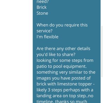 Pro-Active Masonry Solutions - Original yelp communication requesting brick stairs with limestone toppers as seen in his yelp images. - Masonry/Concrete Near Me