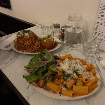 Sugo - Meatball and spaghetti Garden salad and rigatoni - Italian Near Me - Toronto, Ontario Sugo - Meatball and spaghetti Garden salad and rigatoni - Italian Near Me - Toronto, Ontario