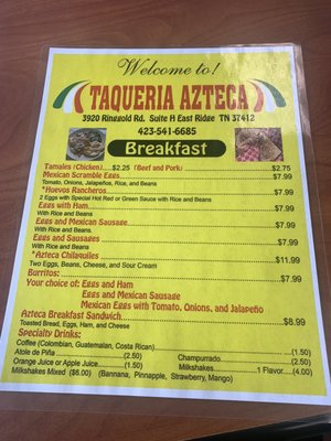 Menu photo 3 Taqueria Azteca Chattanooga, TN