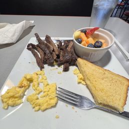 Med well Steak and eggs