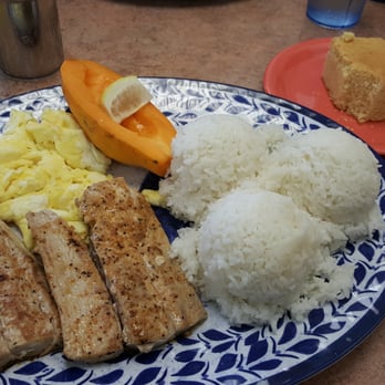 Kountry Style Kitchen Restaurant - Hungryman Platter with mahimahi and papaya. - Breakfast & Brunch Near Me - Ewa Beach, Hawaii