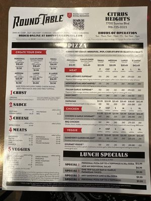 Menu photo 1 Round Table Pizza Citrus Heights, CA