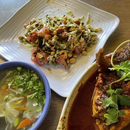 Photo of Yoma Myanmar - Monterey Park, CA, United States. Tea leaf salad, fish curry, Vegetable Soup