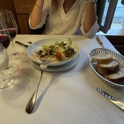 Restaurant Elsbethenstübli - Mixed Green Salad with a traditional Swiss cabbage salad mixed in. The Italian Dressing was perfect.
