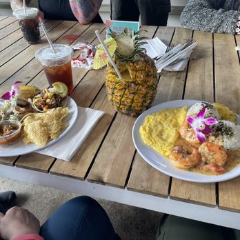Barefoot Beach Cafe - Taco trio, beach breakfast plate with garlic shrimp and pineapple smoothie - Breakfast & Brunch Near Me - Honolulu, Hawaii Barefoot Beach Cafe - Taco trio, beach breakfast plate with garlic shrimp and pineapple smoothie - Breakfast & Brunch Near Me - Honolulu, Hawaii
