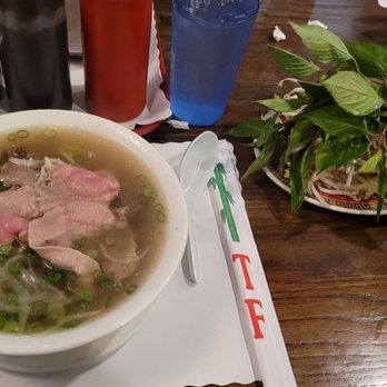 Pho Thanh - Pho Dac Biet and the side plate of greens and sprouts. - Vietnamese Near Me - Westminster, California