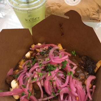 The Kroft - Braised short rib poutine $10 cucumber mint lemonade $3.50 porchetta sandwich$10 - Sandwiches Near Me - Anaheim, California The Kroft - Braised short rib poutine $10 cucumber mint lemonade $3.50 porchetta sandwich$10 - Sandwiches Near Me - Anaheim, California