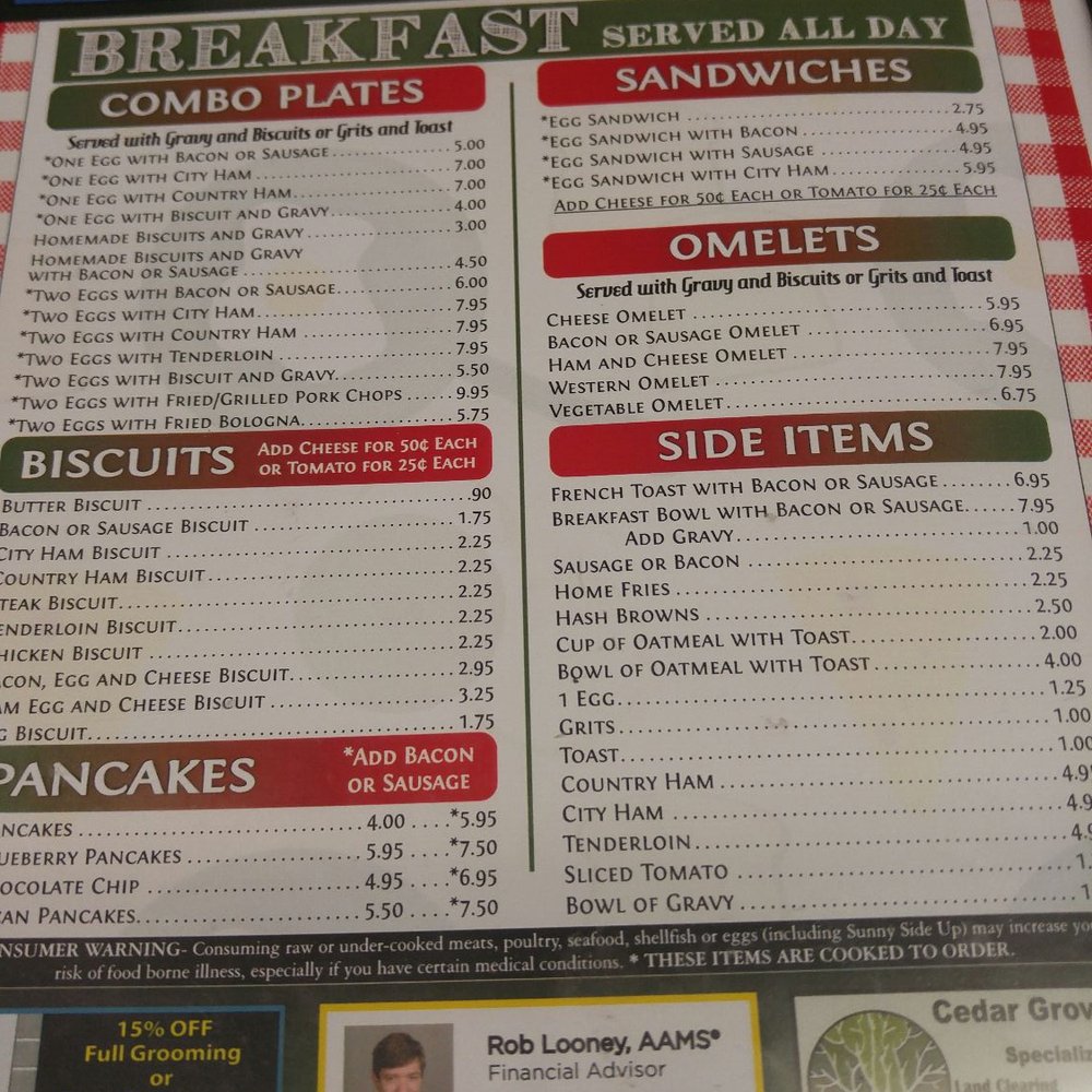Breakfast menu Breakfast menu