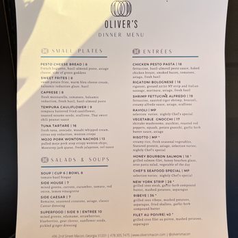 Oliver's Corner Bistro - Dinner Menu - Sandwiches Near Me - Macon, Georgia