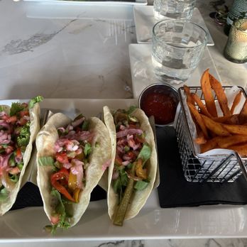 Trade Street Social - Veggie tacos and sweet potato fries - Burgers Near Me - Greer, South Carolina Trade Street Social - Veggie tacos and sweet potato fries - Burgers Near Me - Greer, South Carolina