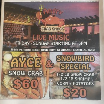 Angry Crab Shack - Advertisement in local paper Nov 2024 - Seafood Near Me - Orange Beach, Alabama