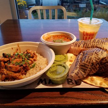 Choolaah - Chicken bbq bowl with brown rice, tikka masala, regular naan, samosas, and mango lassi - absolutely delicious and savory! - Indian Near Me - Beachwood, Ohio Choolaah - Chicken bbq bowl with brown rice, tikka masala, regular naan, samosas, and mango lassi - absolutely delicious and savory! - Indian Near Me - Beachwood, Ohio