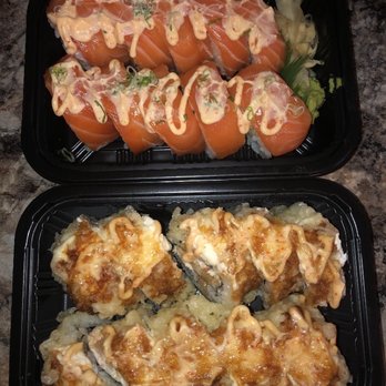 Ginza - Crazy salmon roll on top krabbi roll on bottom. - Japanese Near Me - Pittsburgh, Pennsylvania Ginza - Crazy salmon roll on top krabbi roll on bottom. - Japanese Near Me - Pittsburgh, Pennsylvania
