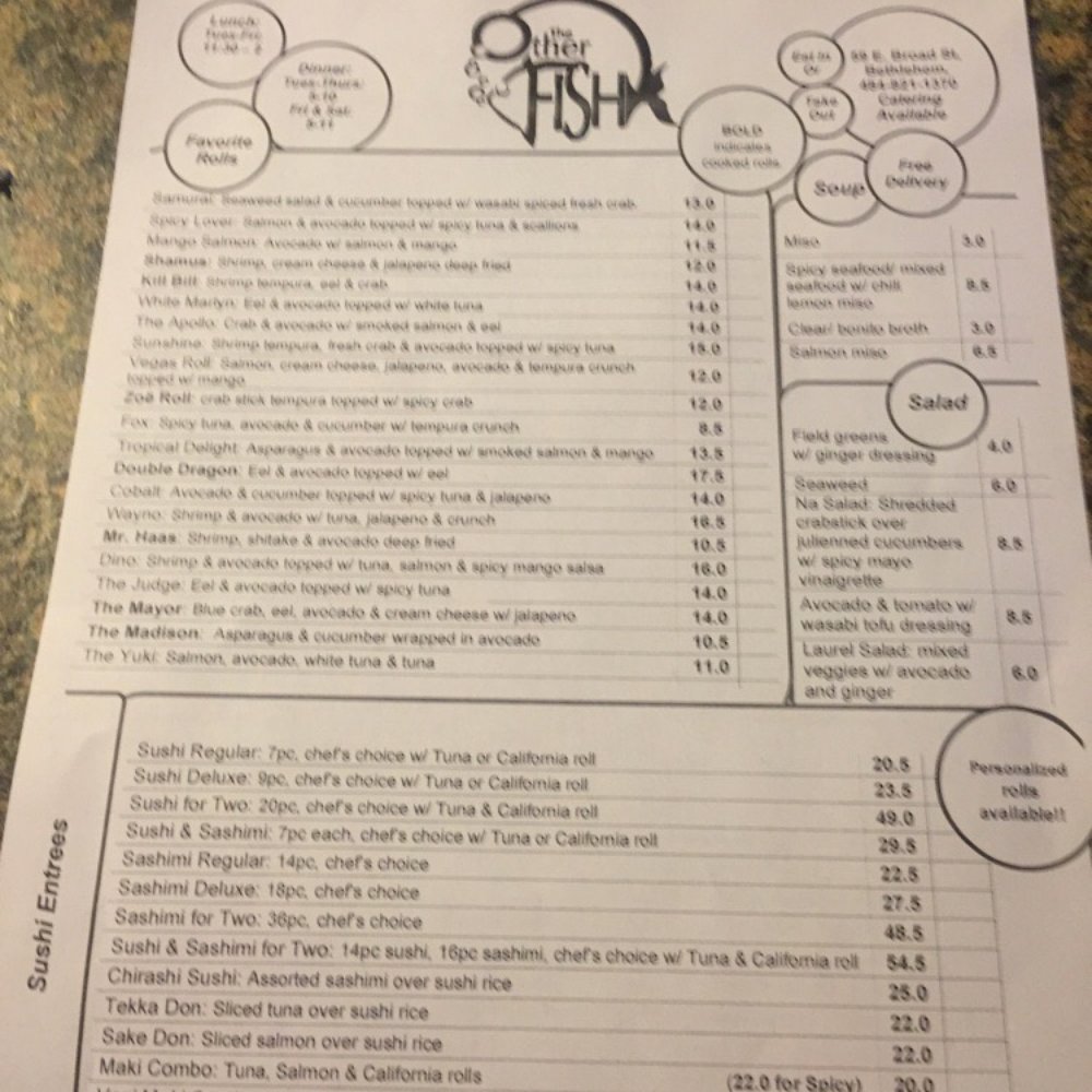 The Other Fish - Menu - Japanese Near Me - Bethlehem, Pennsylvania The Other Fish - Menu - Japanese Near Me - Bethlehem, Pennsylvania