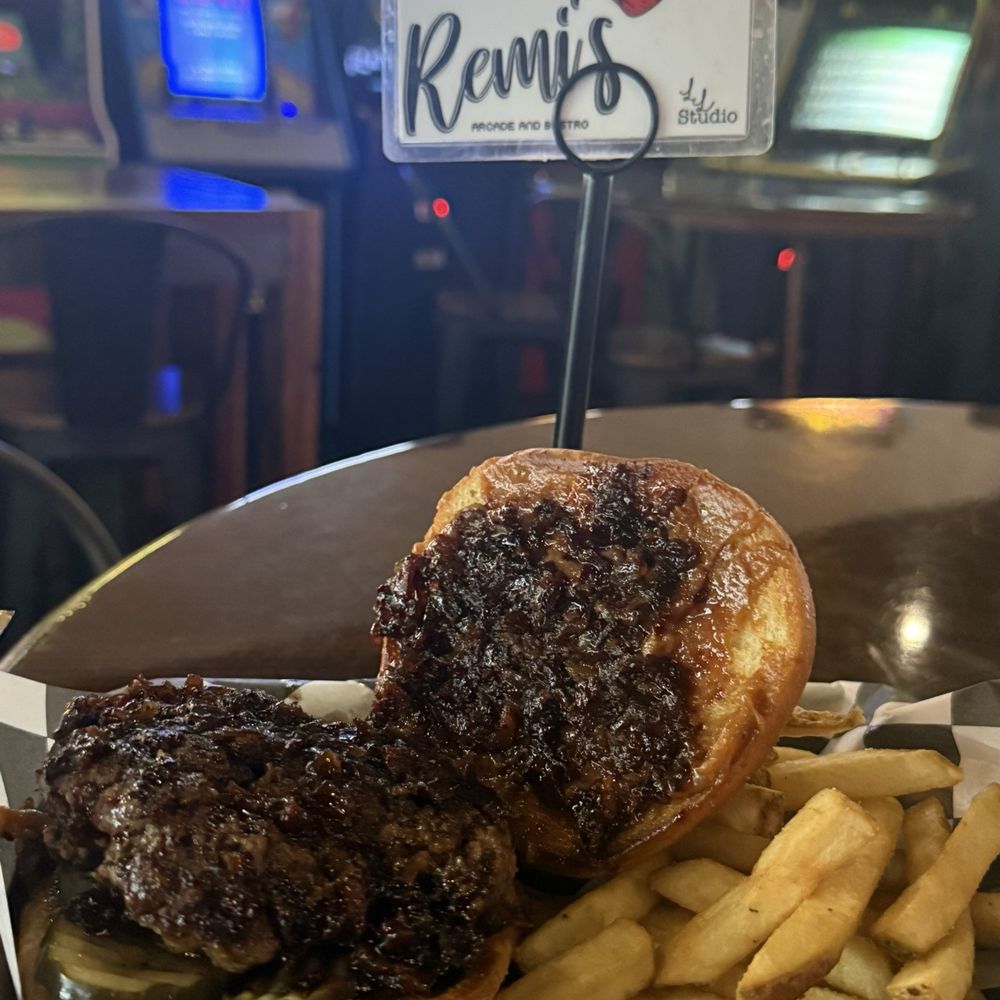 Remi’s Arcade & Bistro - The Elvis peanut butter and habanero jelly burger. So amazing! - Sports Bars Near Me - Bartlesville, Oklahoma Remi’s Arcade & Bistro - The Elvis peanut butter and habanero jelly burger. So amazing! - Sports Bars Near Me - Bartlesville, Oklahoma
