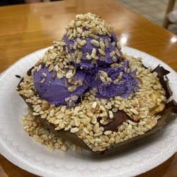 Manila Sunset - Bibingka a la mode Ube ice cream and pinipig
