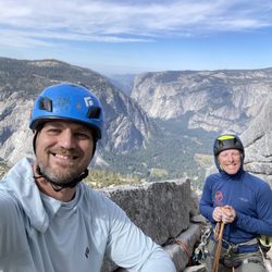 Yosemite Mountaineering School - End of 8th pitch of Snake Dike with YMS guide Chase