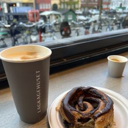 Cappuccino and Chocolate Danish on the canal Cappuccino and Chocolate Danish on the canal