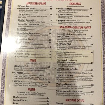 Casa Romero - Food menu - Mexican Near Me - Boston, Massachusetts Casa Romero - Food menu - Mexican Near Me - Boston, Massachusetts