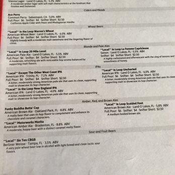 In The Loop Brewing - Current menu - Breweries Near Me - Land O' Lakes, Florida