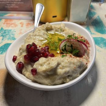 Mezze#1 - Baba ghanouj lunch portion served with delicious hot pita - Middle Eastern Near Me - Conroe, Texas