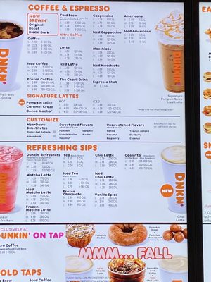 dunkin donuts baskin robbins menu prices