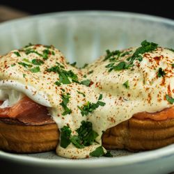 Vis aan Zee - Our lunch favorite eggs royal! A brioch with home smoked salmon and hollandaise sauce.