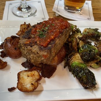Biltmore Stable Cafe - Larry's meatloaf with mashed potatoes and crispy brussels sprouts - American Near Me - Asheville, North Carolina Biltmore Stable Cafe - Larry's meatloaf with mashed potatoes and crispy brussels sprouts - American Near Me - Asheville, North Carolina