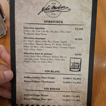 John Molson Pub - Menu 6 of 8. Spiritueux. - Bars Near Me - Dorval, Quebec