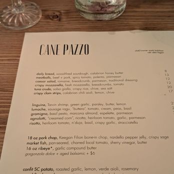 Cane Pazzo - The dinner menu. - Italian Near Me - Hanahan, South Carolina