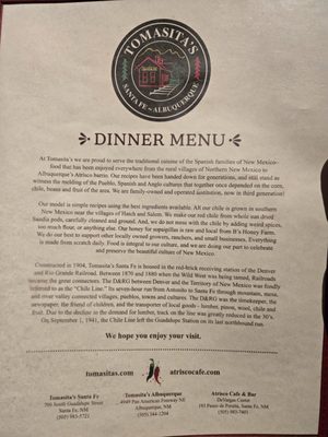 Menu photo 5 Tomasita's Santa Fe, NM