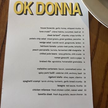 OK Donna - Food menu from June 2026 - Italian Near Me - Charleston, South Carolina