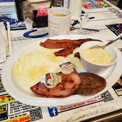 Cindy's Cafe - Country Boy plate. Get the hash browns not the grits.