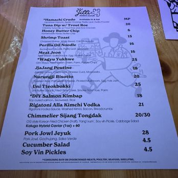 Jilli - Menu July 2025 (sadly they were out of Crudo and Tteokboki) - Korean Near Me - Los Angeles, California