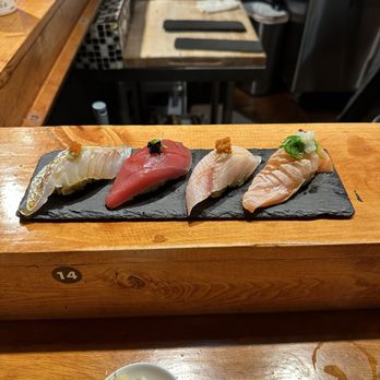 Yuki Handroll Bar - From left to right: madai, tuna, yellowtail, salmon - Sushi Bars Near Me - Austin, Texas Yuki Handroll Bar - From left to right: madai, tuna, yellowtail, salmon - Sushi Bars Near Me - Austin, Texas